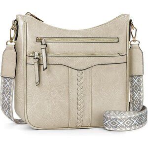 Women’s Beige Leather 7-Pocket Purses Crossbody Bags And Shoulder Bag
